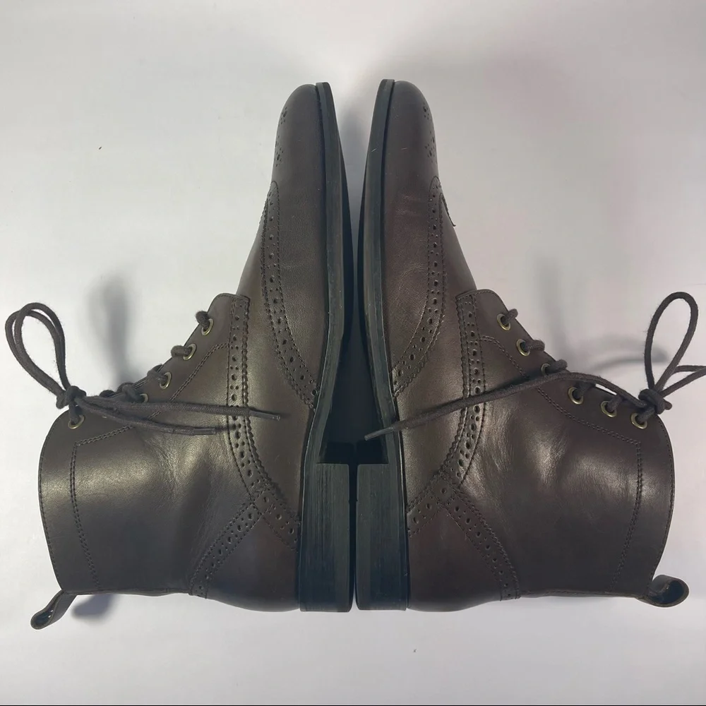Banana Republic Brown Leather Oxford Lace-Up Ankle Boots Block Heel Women's